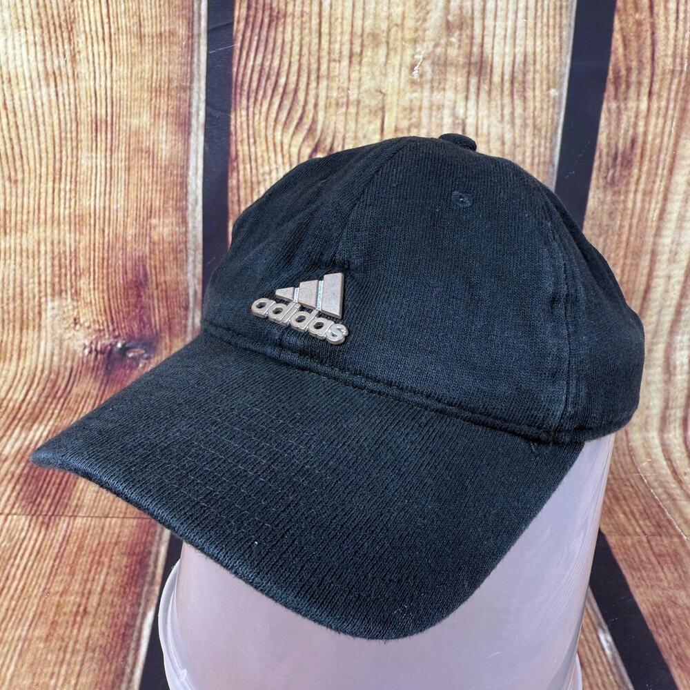 Adidas Hat Black Metal Logo Corduroy Aeroready Three Stripe Life Strapback Cap